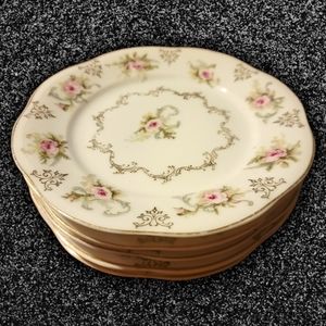 5 Vtg Plates Bavarian China Z S & Co. Mignon Bread Butter Dessert Roses Gold